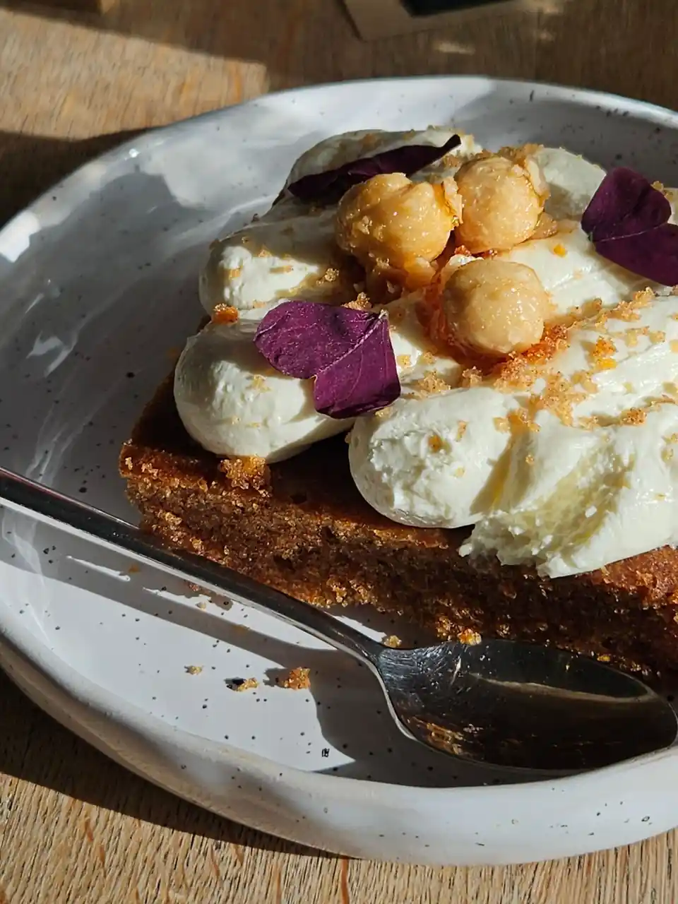 Creamy dessert with nuts