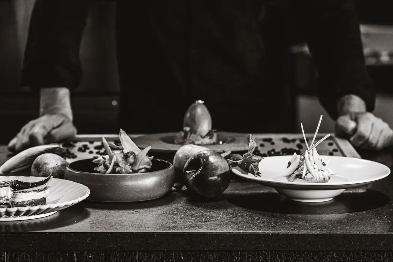 Chef arranging plates