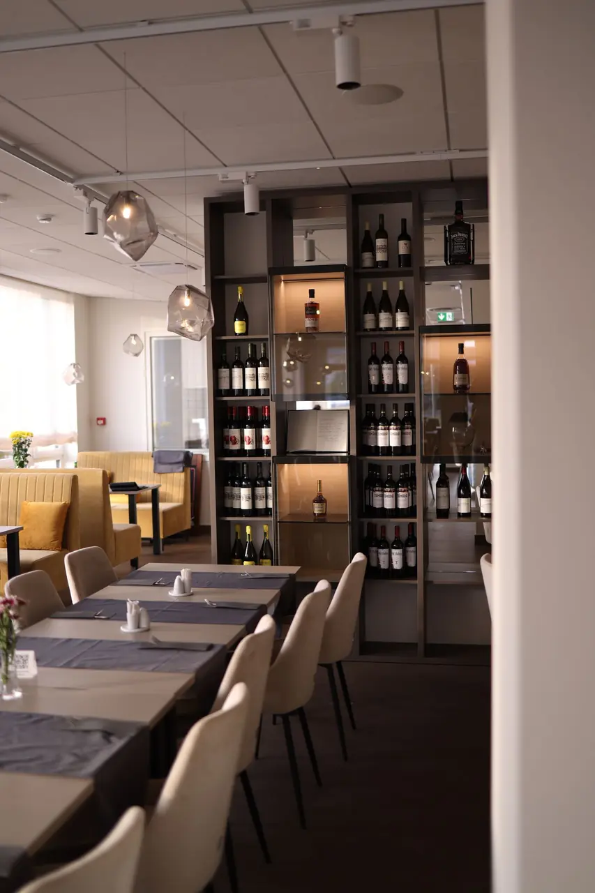 Elegant restaurant interior with contemporary lighting