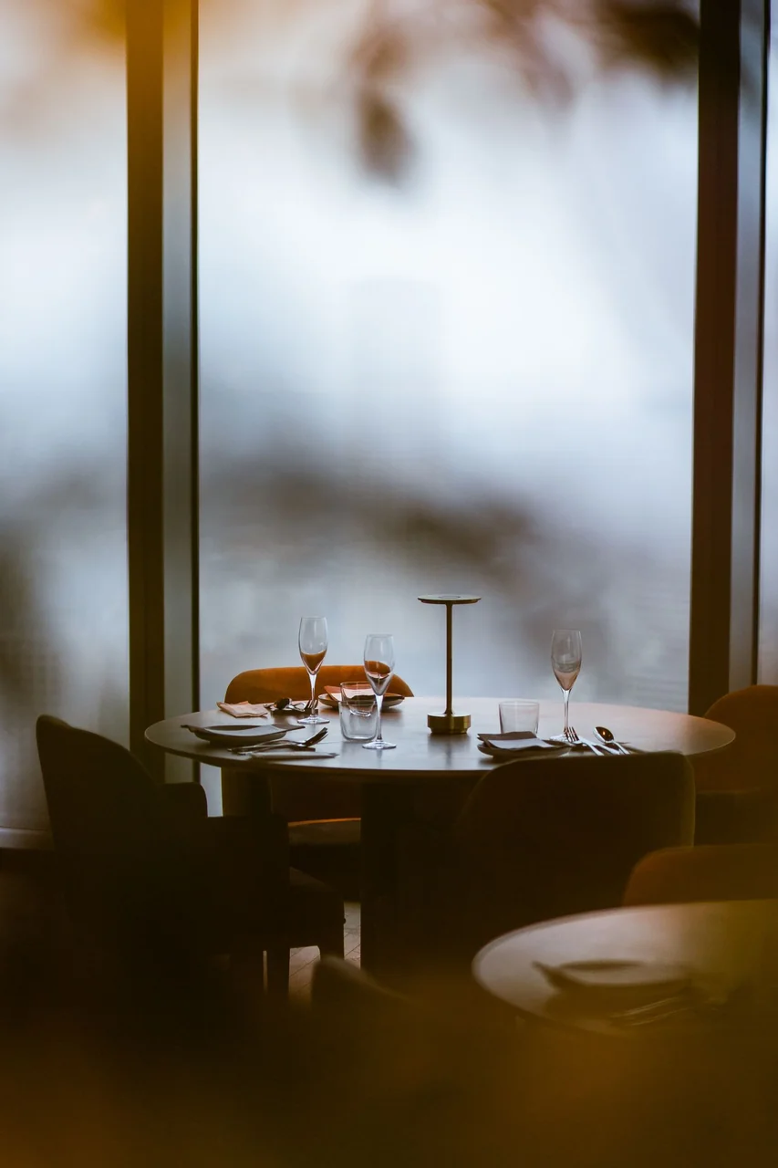 Elegant glassware on a modern restaurant table